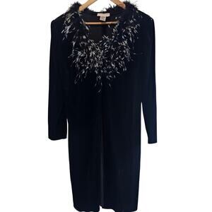 Y2K Jackie Jon Velvet Cardigan Women SM Black Feathers Glam Evening Party Fairy